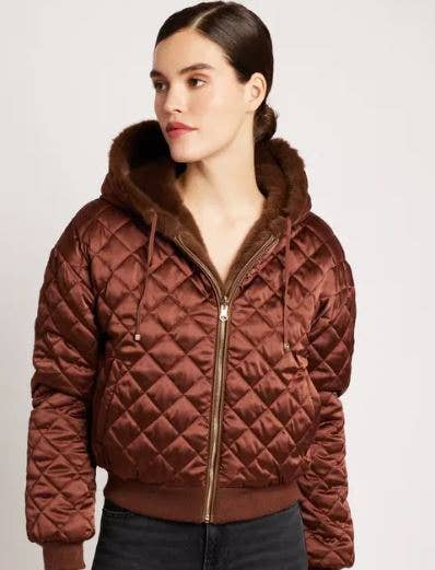 Brown Cappucino Fawn Reversible Faux Fur Hoodie - Cappucino/Brown ATS for wholesale on Faire2