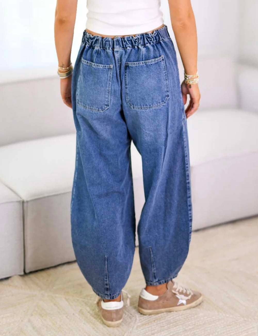 Sweetkama - Wholesale Jeans - Women's - Ladies Elastic Waist String Tie Pocket Denim Pants4