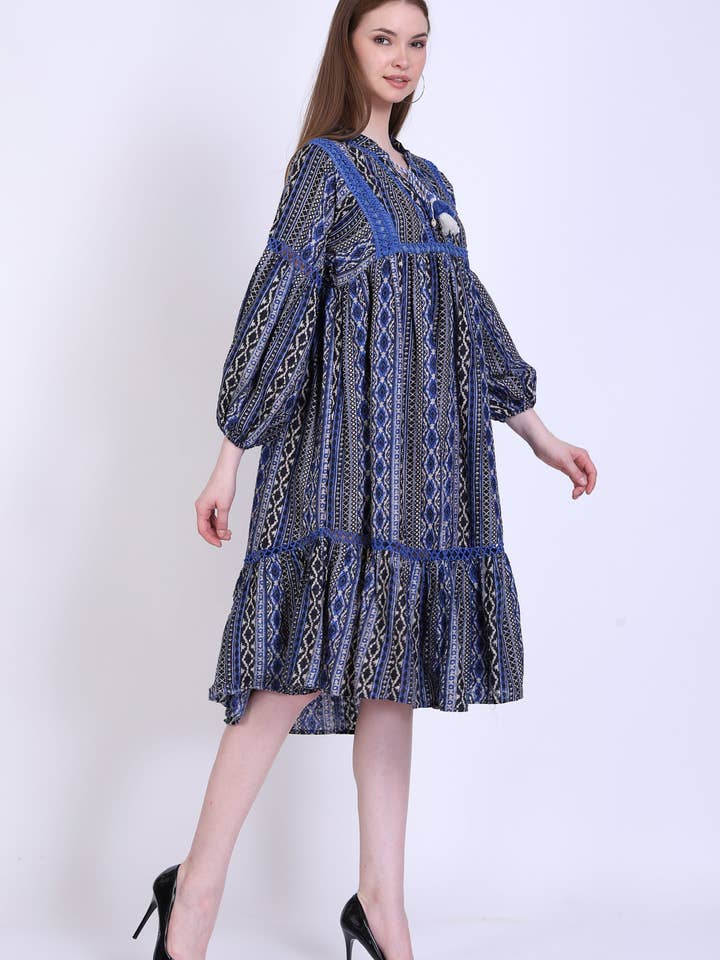 JEP Holland - Wholesale Dress - Women's - Fieke Fashionable Ikat Printed Dress2