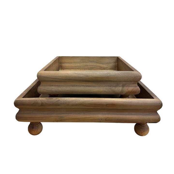 T101 Wooden Tray w/Riser (Set of 2) 8" x 8" x 3" & 11.5" x 11.5" x 3" PK 2 for wholesale by Myrians Home Decor