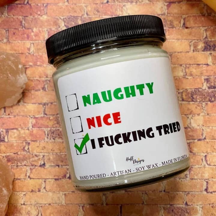 Cadeau Naughty Nice, décoration de Noël, bougies pour la Saint-Valentin pour la vente par Huff Designs Candle Co