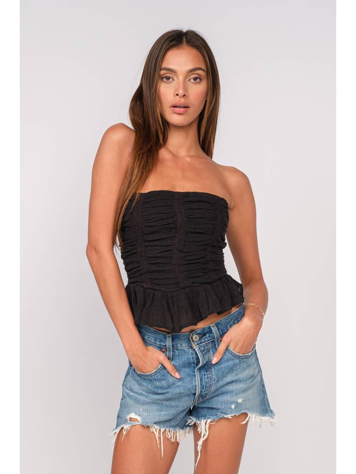 Sky to Moon - Wholesale Tank Top - Women's - BACK SMOCKED BAND RUFFLE DOWN RUCHED CROP TOP