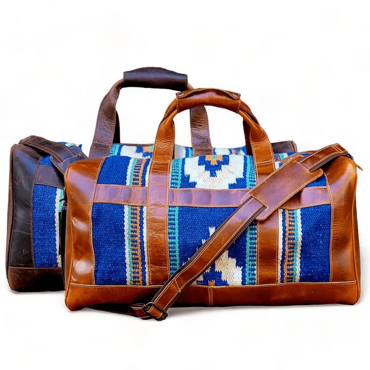 Southwestern Saddle Blanket Aztec Weekender Dakota Leather Duffel Bag for wholesale by Ranch Junkie