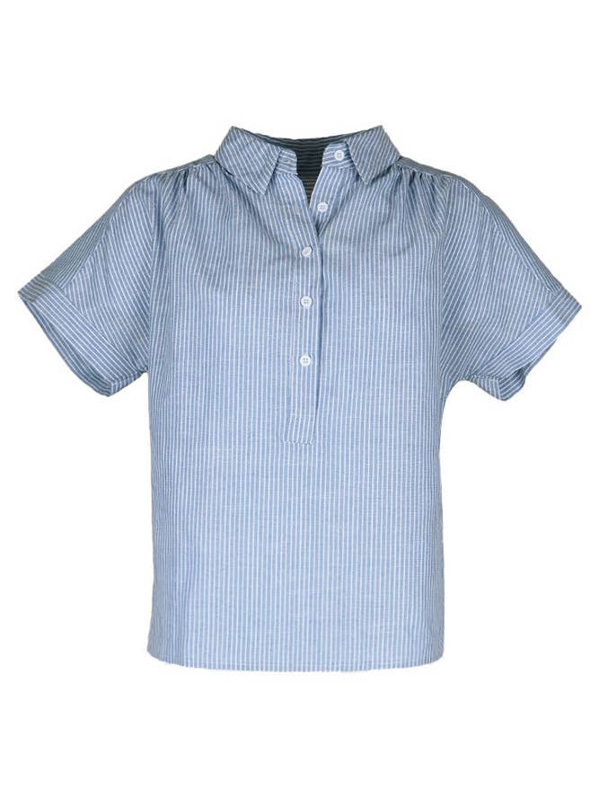 Comely Fashion - Vente Chemise à col boutonné – femme - Chemise boutonnée à col rabattu à rayures2