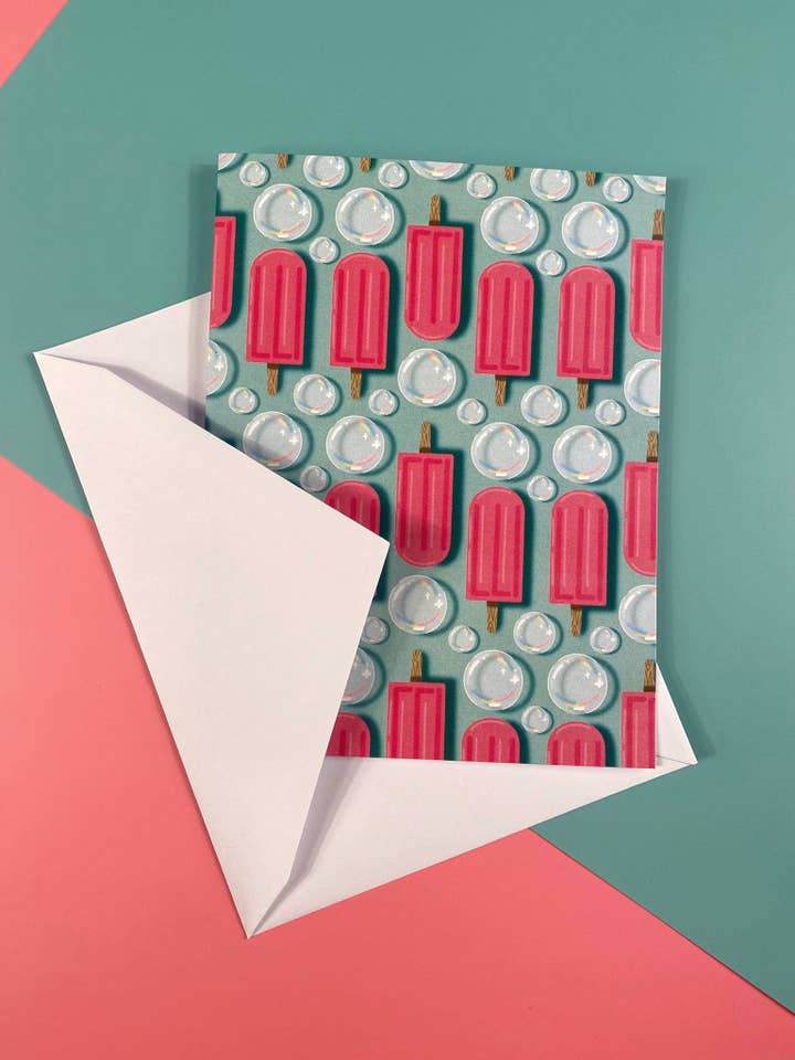 Pops and Bubs Popsicle Bubbles roze wenskaart voor wholesale door Made Line Designs
