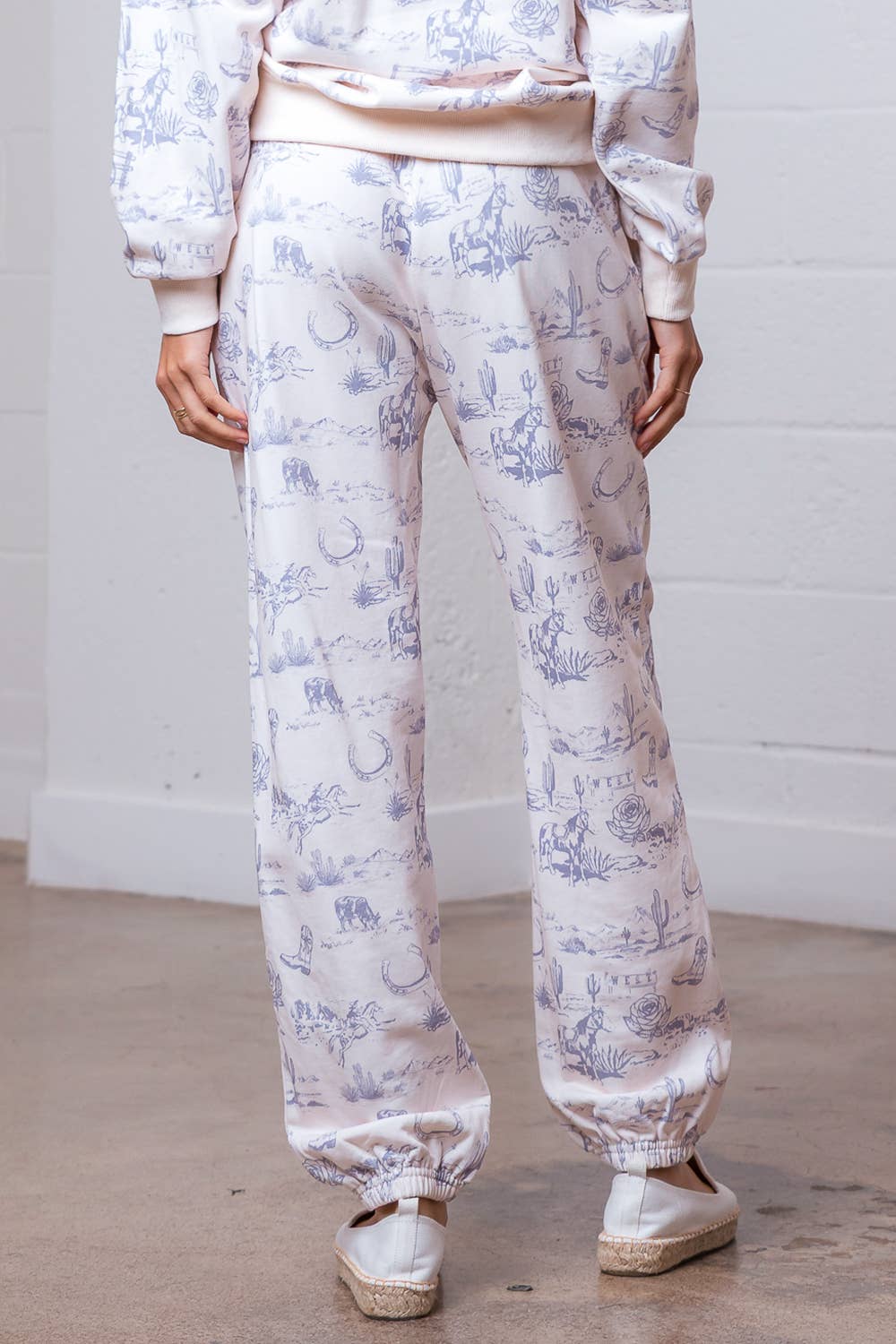 IVORY MULTI HP35228T-WESTERN PRINT BANDING SWEAT PANTS W/ SIDE POCKET for wholesale on Faire3