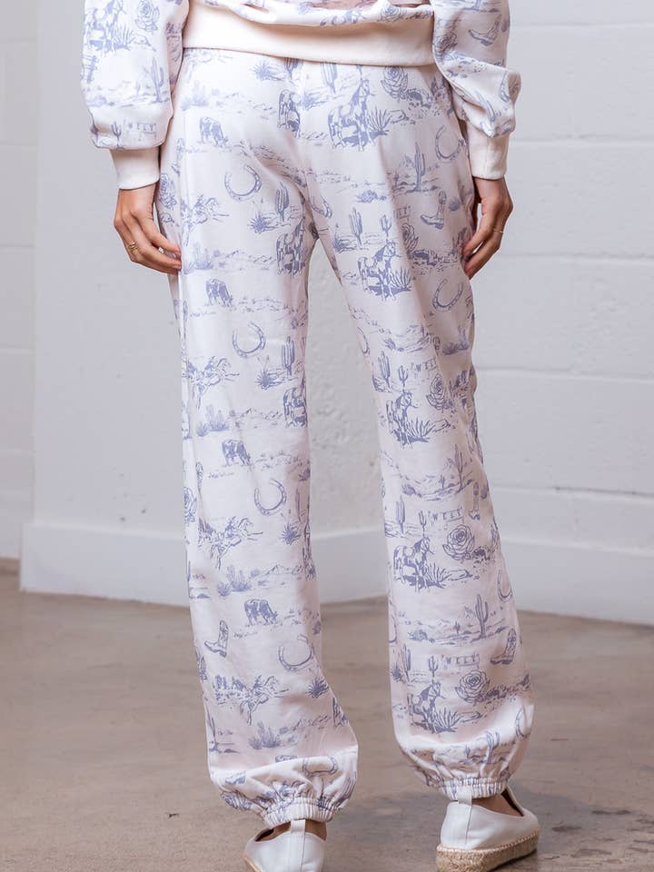 IVORY MULTI HP35228T-WESTERN PRINT BANDING SWEAT PANTS W/ SIDE POCKET for wholesale on Faire3