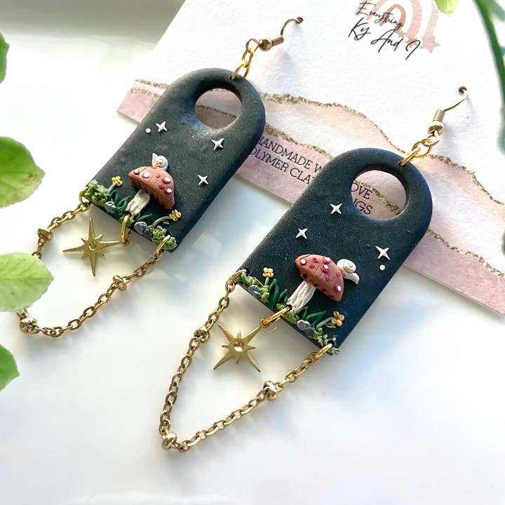 Everything Ky and I - Wholesale Dangle Earrings - Moody Night Mushroom Earrings0