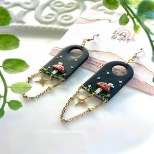 black forest wooden arch earrings *MADE TO ORDER* porcelain ceramic  statement earrings, handmade handpainted jewelry