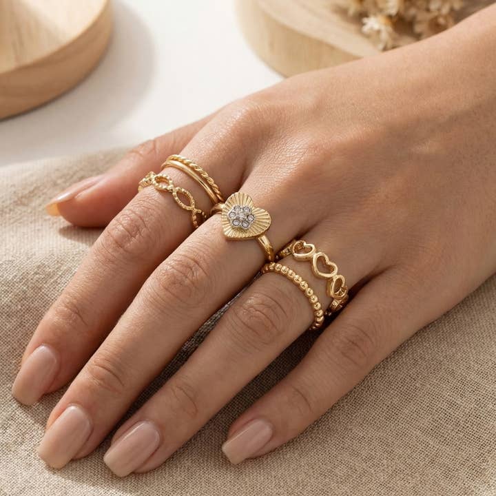 Five Piece Heart Rings Set for wholesale by Anarchy Street