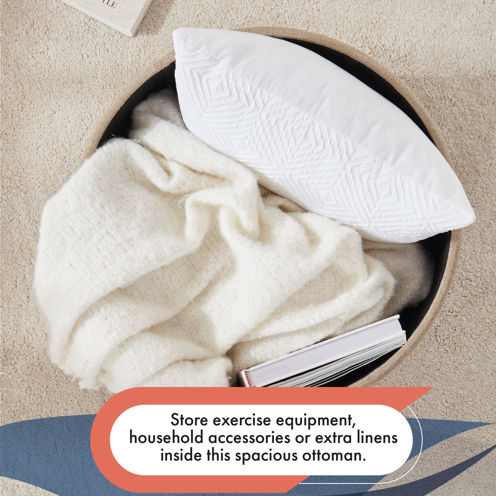 Ornavo Home - Vente Repose-pieds - Pouf coffre rond capitonné Donovan13