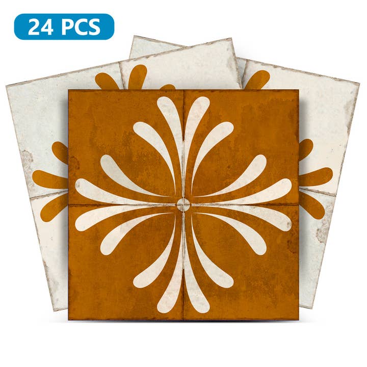 Brown Gold Vintage Flower Design opposite patterns Tile Stickers Model - R1413 for wholesale by Mi Alma LLC