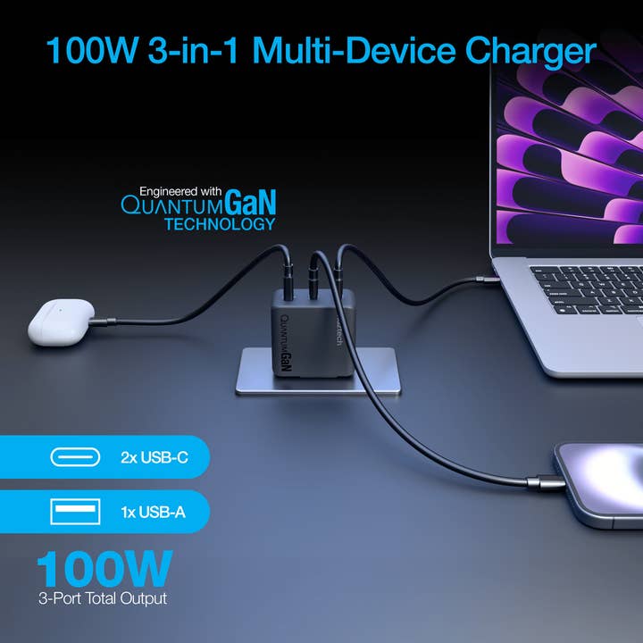 JupiterGear Home - Wholesale Portable Charger - Naztech Nexus T100 100W 3-Port Wall Charger with PPS9