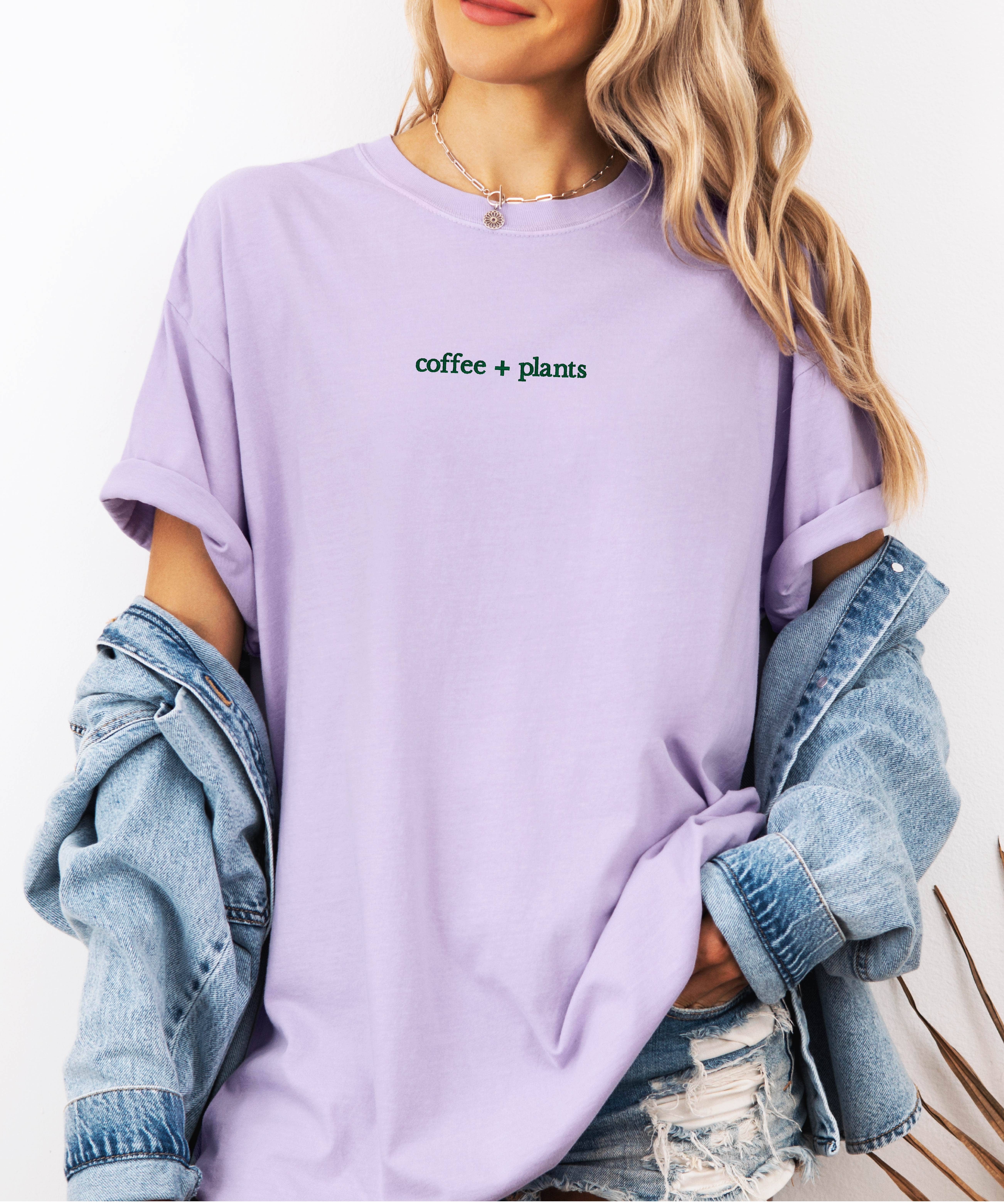 P E T I T R U E - Wholesale T-Shirt - Women's - Embroidered Plants Coffee Lover Shirt Women Comfort Colors5