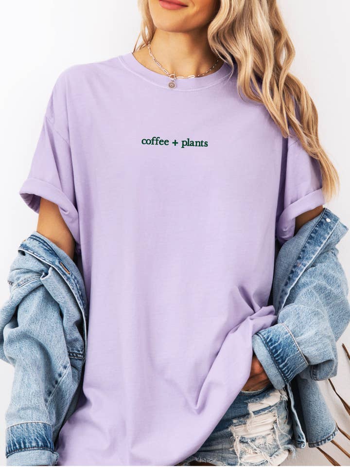 P E T I T R U E - Wholesale T-Shirt - Women's - Embroidered Plants Coffee Lover Shirt Women Comfort Colors5