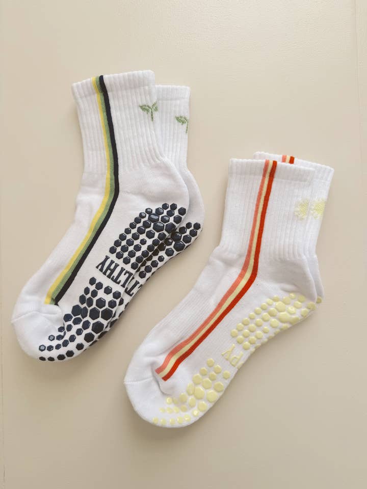 Happiest Hour - Wholesale Socks - Women's - Happy Vertical Stripe Pilates Grip Sock1