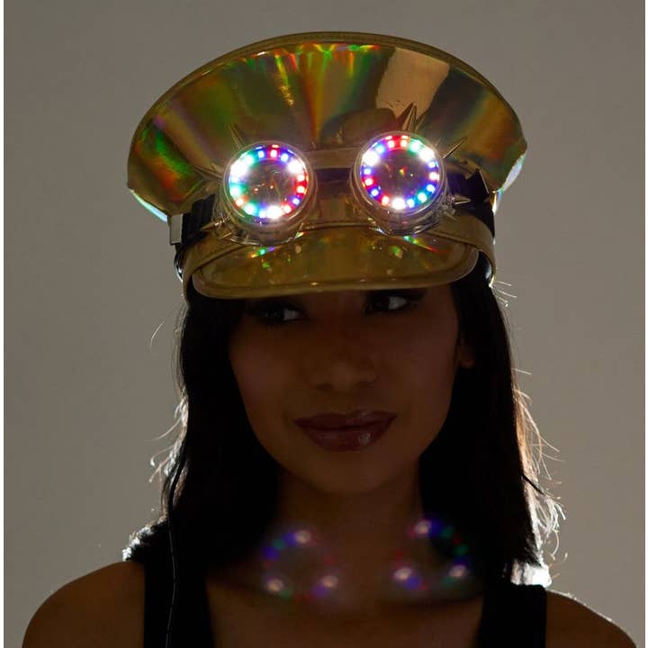 Guld Kaptajnhat med Lysende Beskyttelsesbriller for engroshandel hos KBW Global Corp.