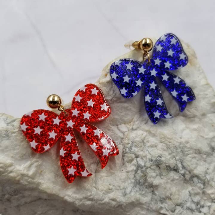 Boucles d'oreilles nœud étoile patriotique USA pour la vente par The Pretty Jewellery
