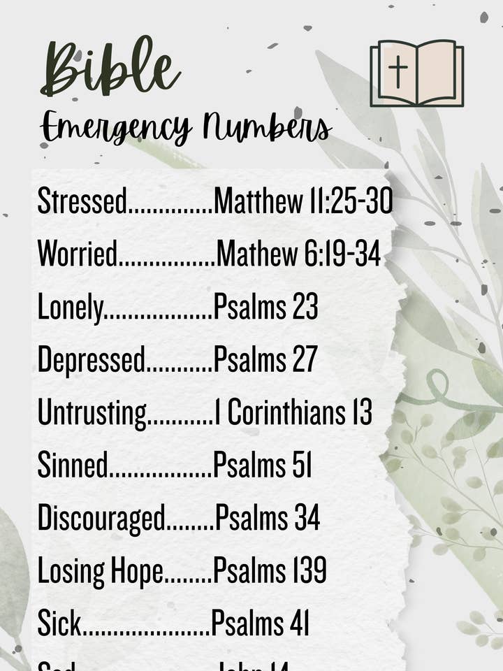 Bible Emergency Numbers (Bookmark) for wholesale by Faithfully Designed