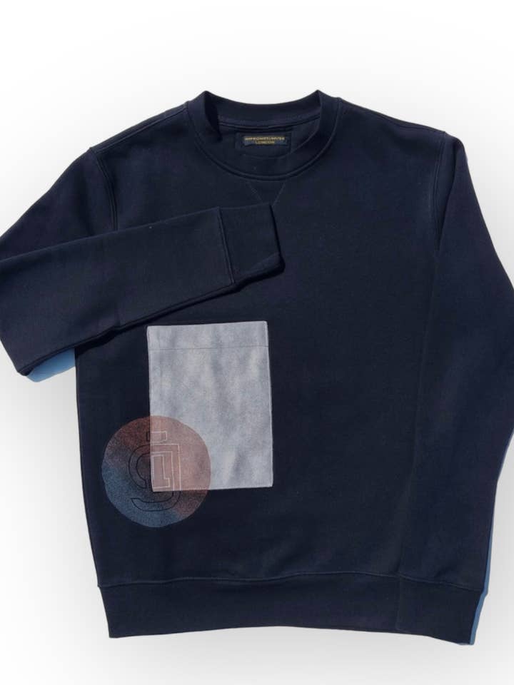 Black Sweatshirt With Suedette Pocket And Musé Logo for wholesale by Impromptu Musé