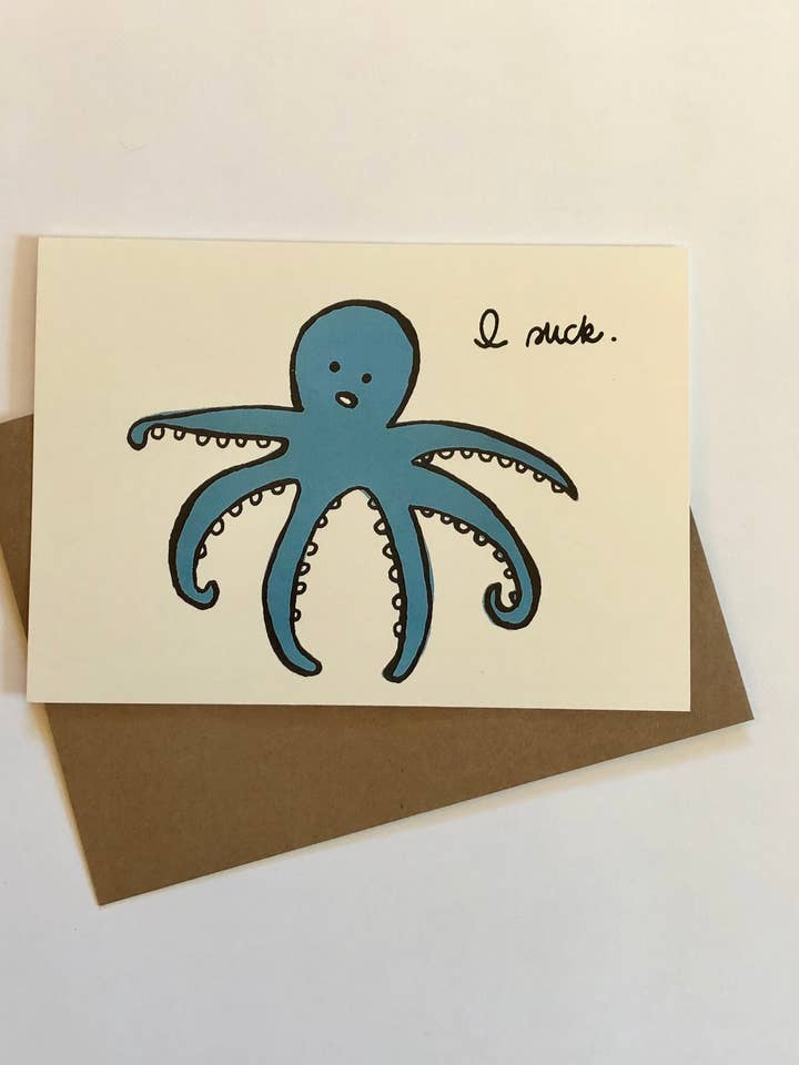 I Suck Octopus, Sorry Card for wholesale by Marigold Paper