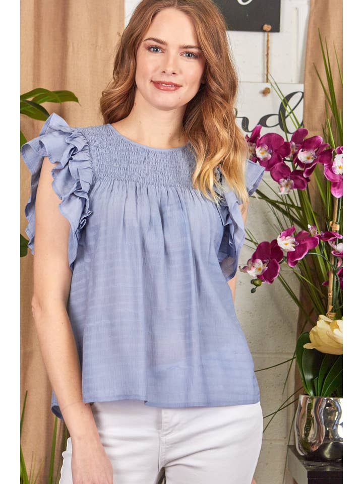 P.S Kate - Wholesale Blouse - Women's - Solid woven smocking top PLUS (P17912-PLUS)