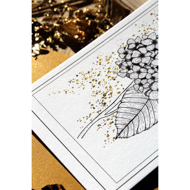 Au cœur des lunes - Vente Cartes postales - Reproduction botanique hortensia dorée et gravure6