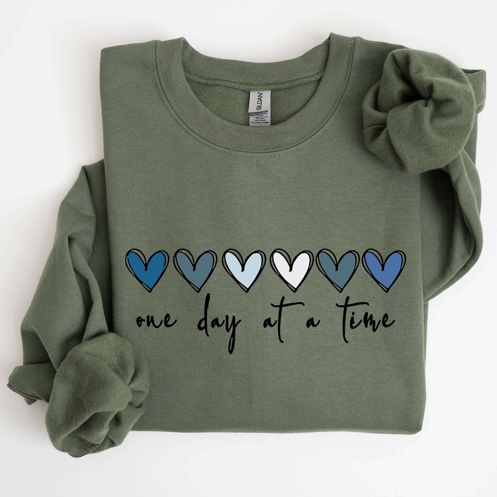 Refinery Number One LLC – wholesale Graphic sweatshirt – Women’s – One Day At A Time, Mental Health,Wellness, Hearts Sweatshirt3