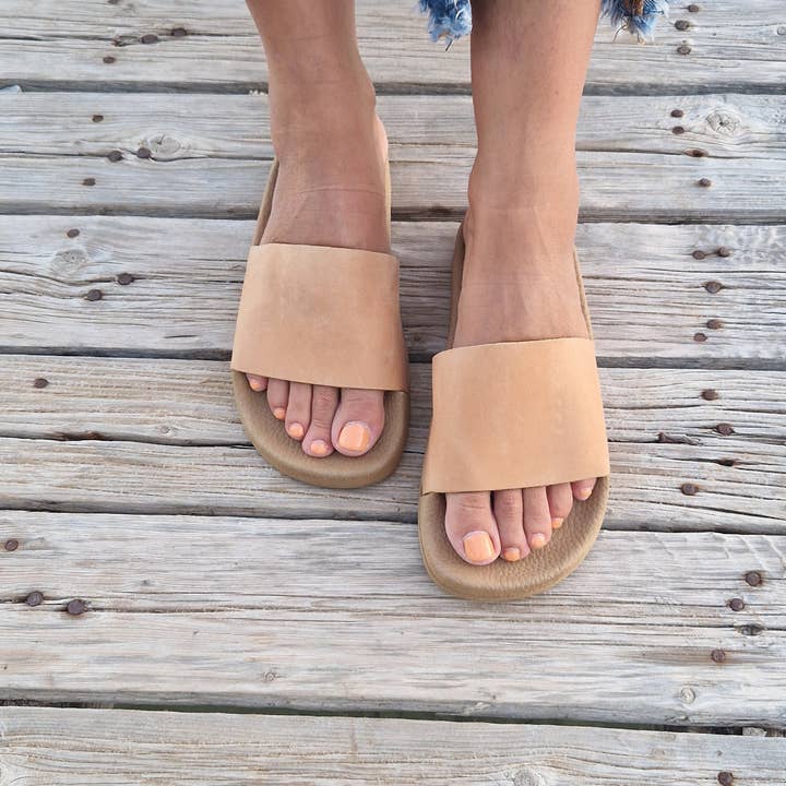 Madammeshushu - Wholesale Sandals - Women's - Black Slider sandals, Greek Leather sandals for women