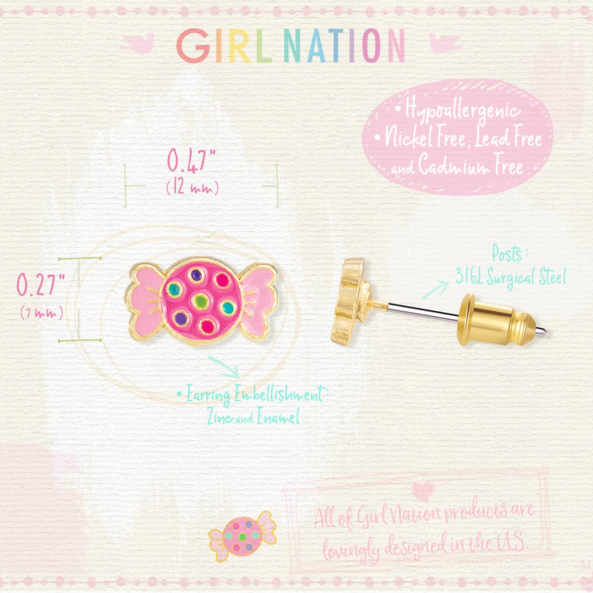 Girl Nation – Brincos de pino por atacado – Brincos Retro Candy Cutie3
