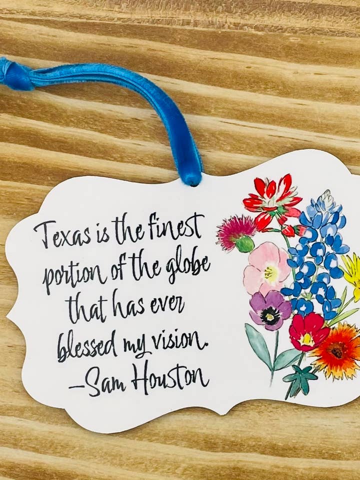 Sam Houston Quote and Texas Wildflower Beveled Ornament for wholesale by Krafty Inc