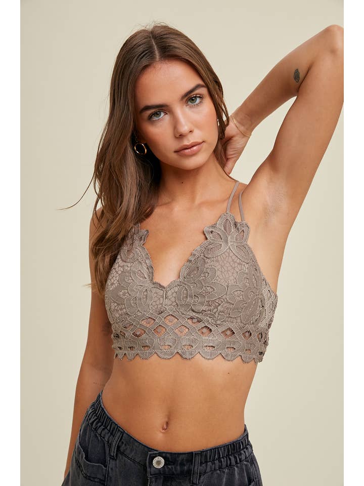 Wishlist Apparel - Wholesale Bralette - Women's - DOUBLE STRAP SCALLOPED LACE BRALETTE / WL17-013623