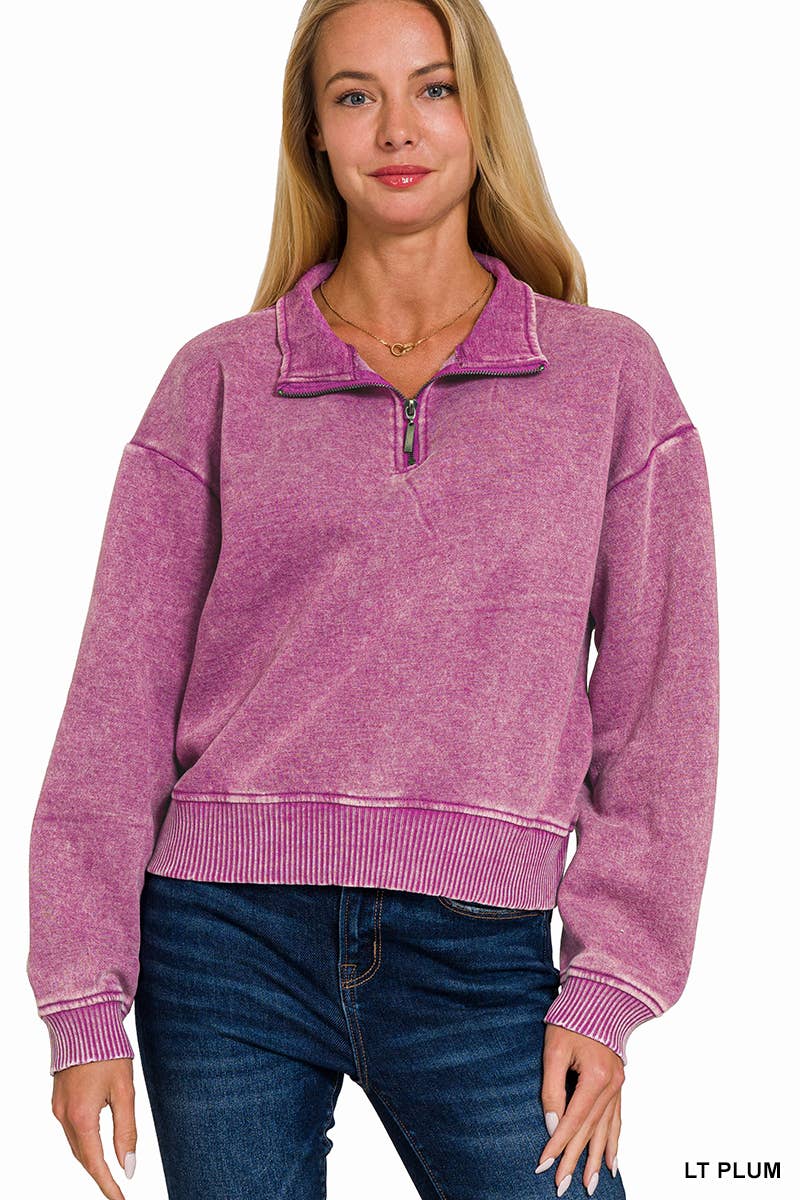 42POPS - Wholesale Sweatshirt - Women's - `.0806 Washed Fleece Half Zip Pullover SI-249304