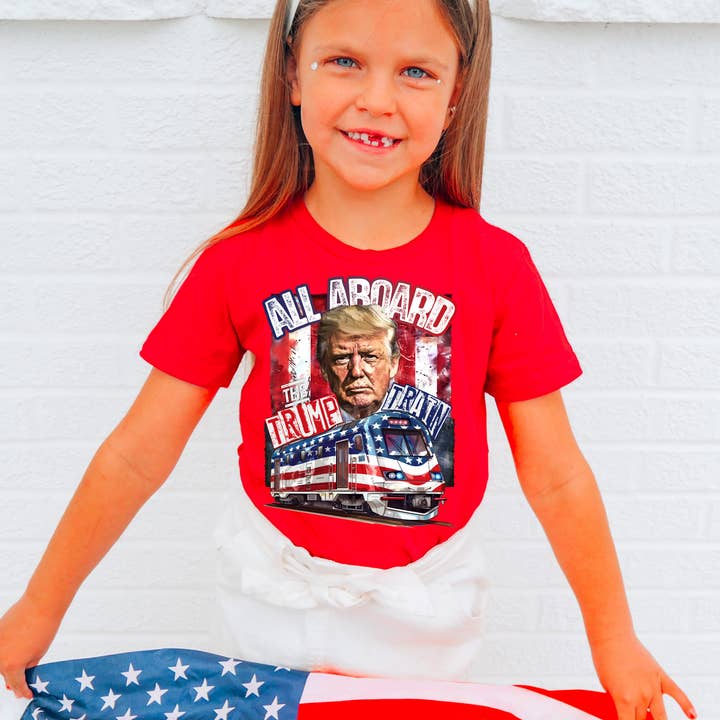 ZZ Threadz - Wholesale Screen Printed T-Shirt - Kids - All Aboard Trump Train Kids Political Graphic Tee