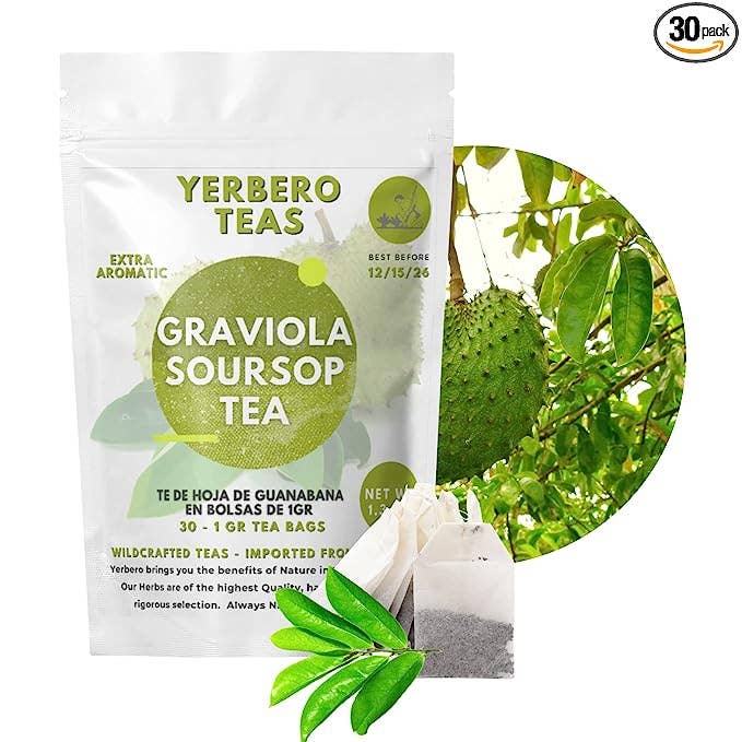YERBERO - Wholesale Tea Bags - Yerbero - Pure Graviola Soursop Leaf Tea 30 Tea Bags 1gr (0.03oz) - Net WT 30gr (1.3oz) | Hoja Guanabana