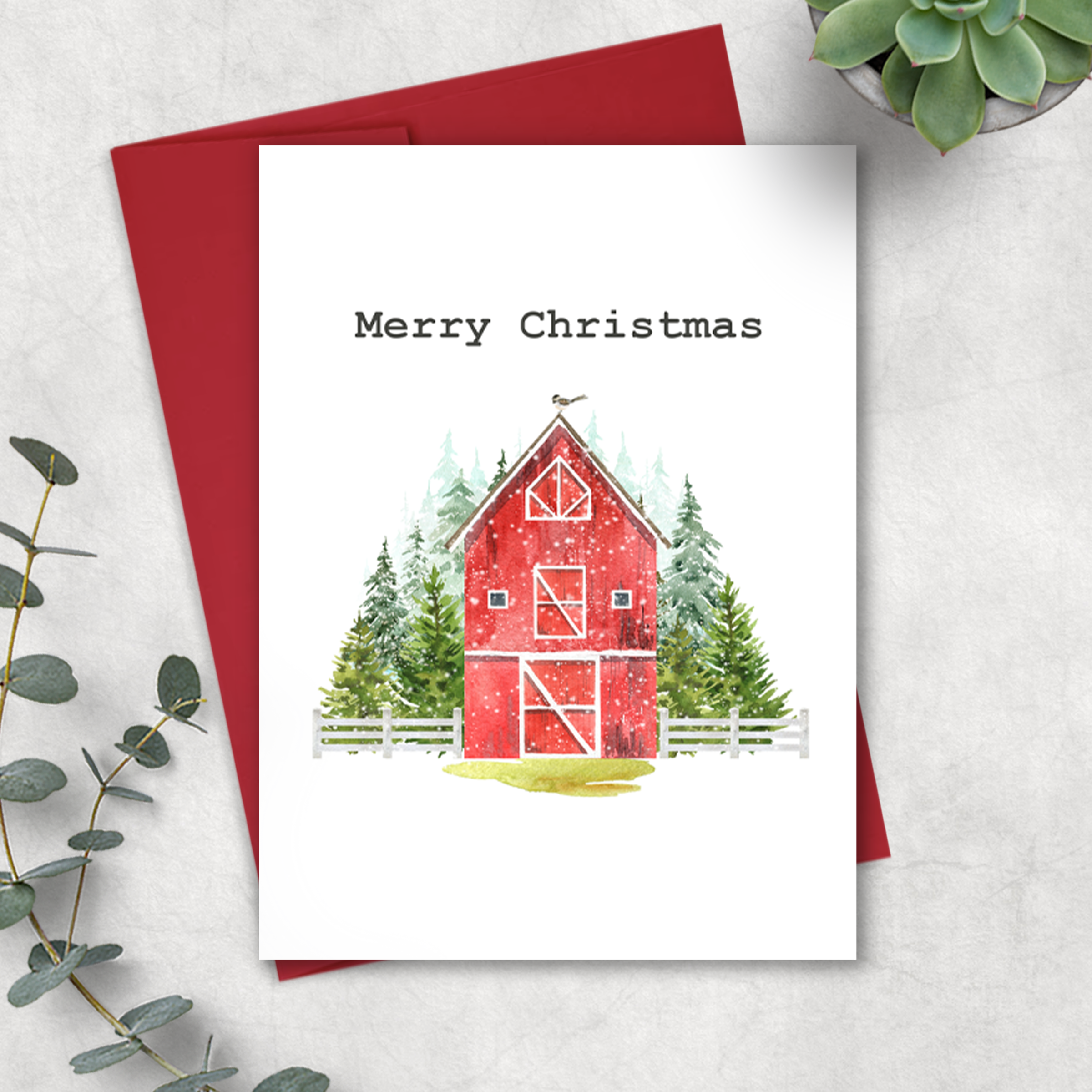 Expression Design Co – wholesale Christmas card – SALE Christmas Barn Card, Red Envelope0