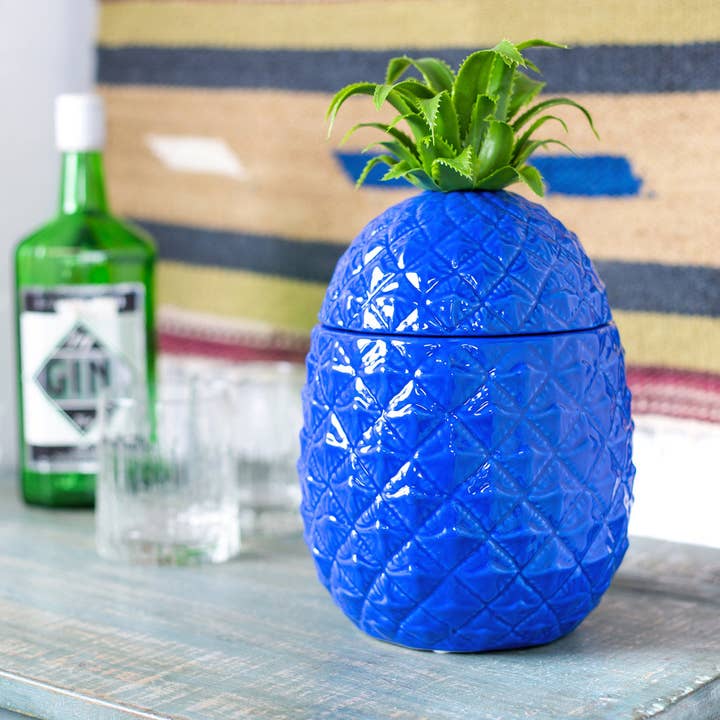Talking Tables USA - Wholesale Ice Bucket - Blue Ceramic Pineapple Ice Bucket| Christmas Decor |3