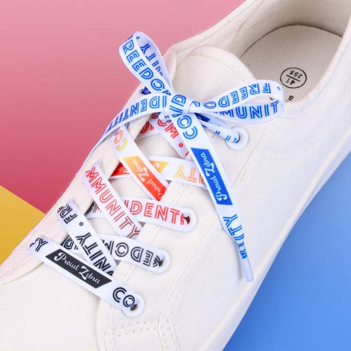 Polyamory Pride Flag White Shoelaces for wholesale by Proud Zebra