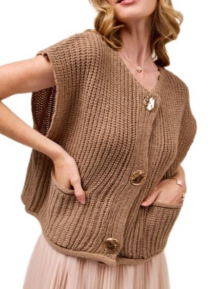 Big Metal Button Front Sweater for wholesale by Vanilla Monkey