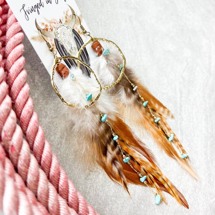 Fringed In Faith - Wholesale Dangle Earrings - Hoop Boho Feathers1