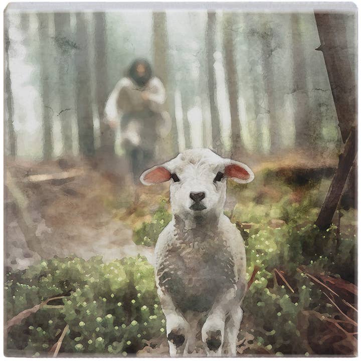 Sincere Surroundings - Wholesale Desk/Tabletop Sign - Jesus Rescuing Lamb - Small Talk Square