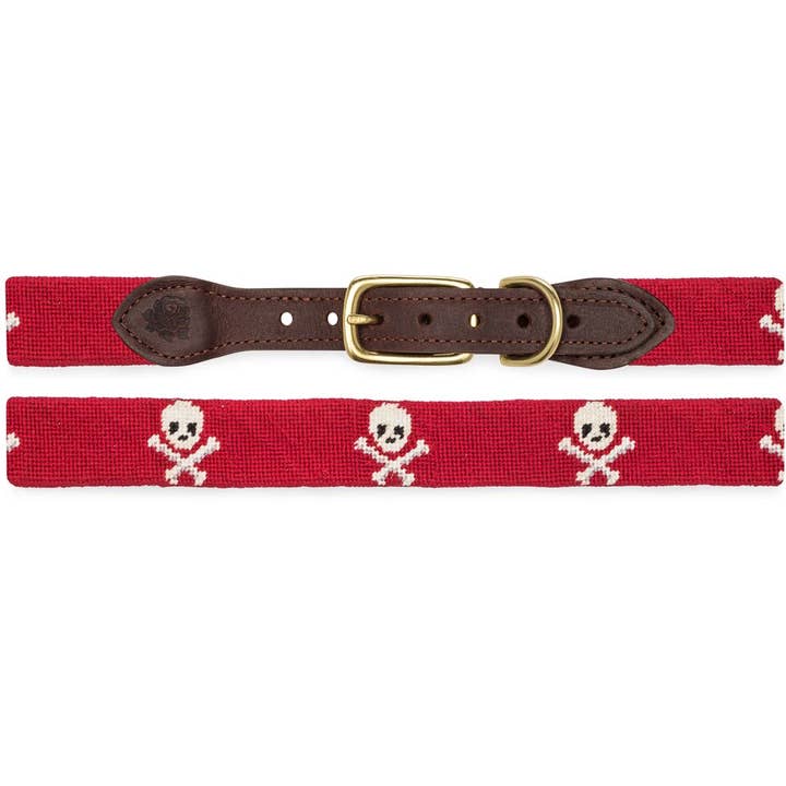 Skull And Crossbones Needlepoint Dog Collar for wholesale by Good Threads
