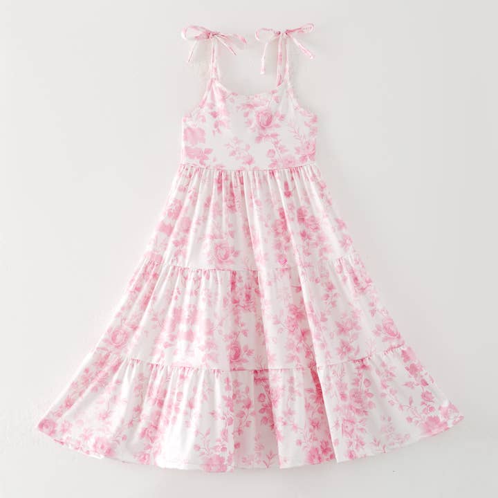 Robe d'été rose à fleurs patchwork pour filles pour la vente par Auraquise