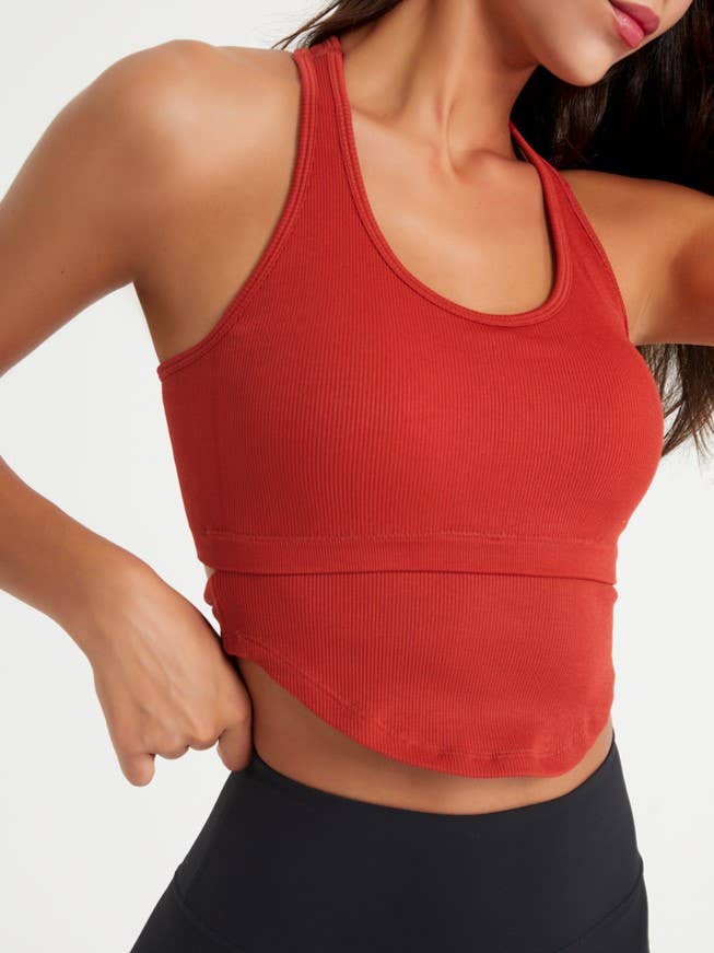 HIDDENBRAND - Wholesale Athletic Top - Women's - Plunge halter workout basic white racerback tank top