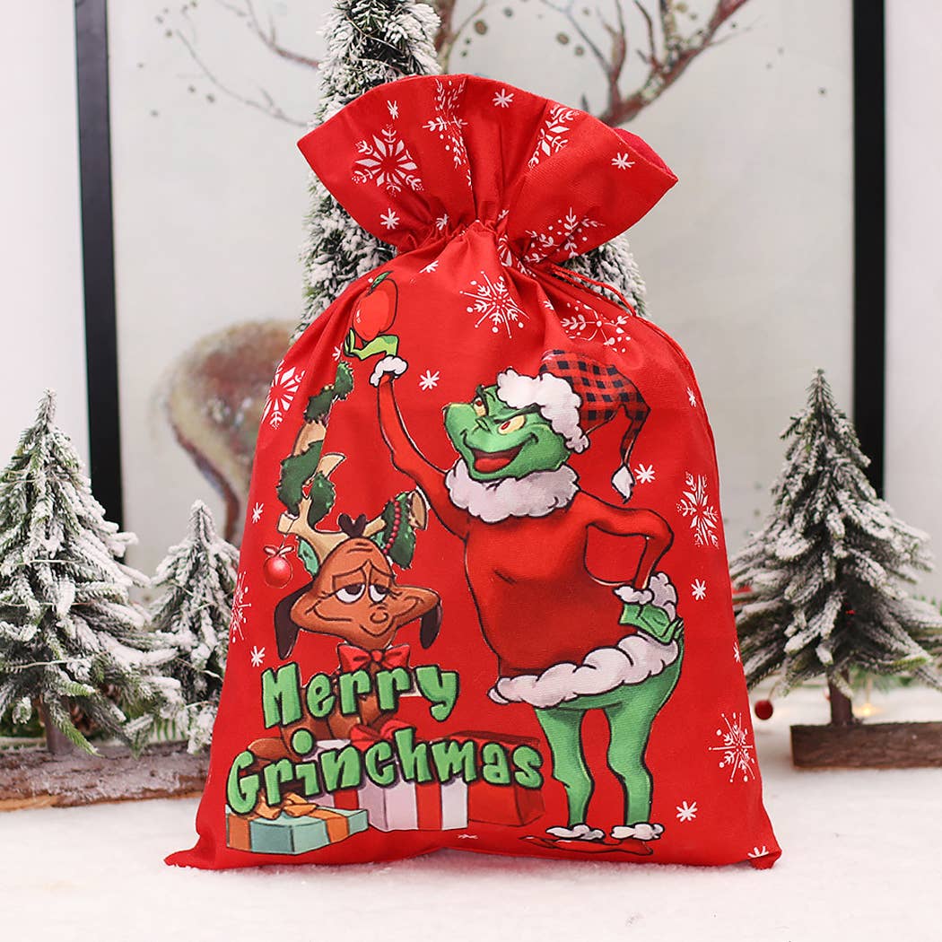 Ailly's garden - Wholesale Gift Sack - Grinch Sacks Santa Gifts Bag Christmas Decor1