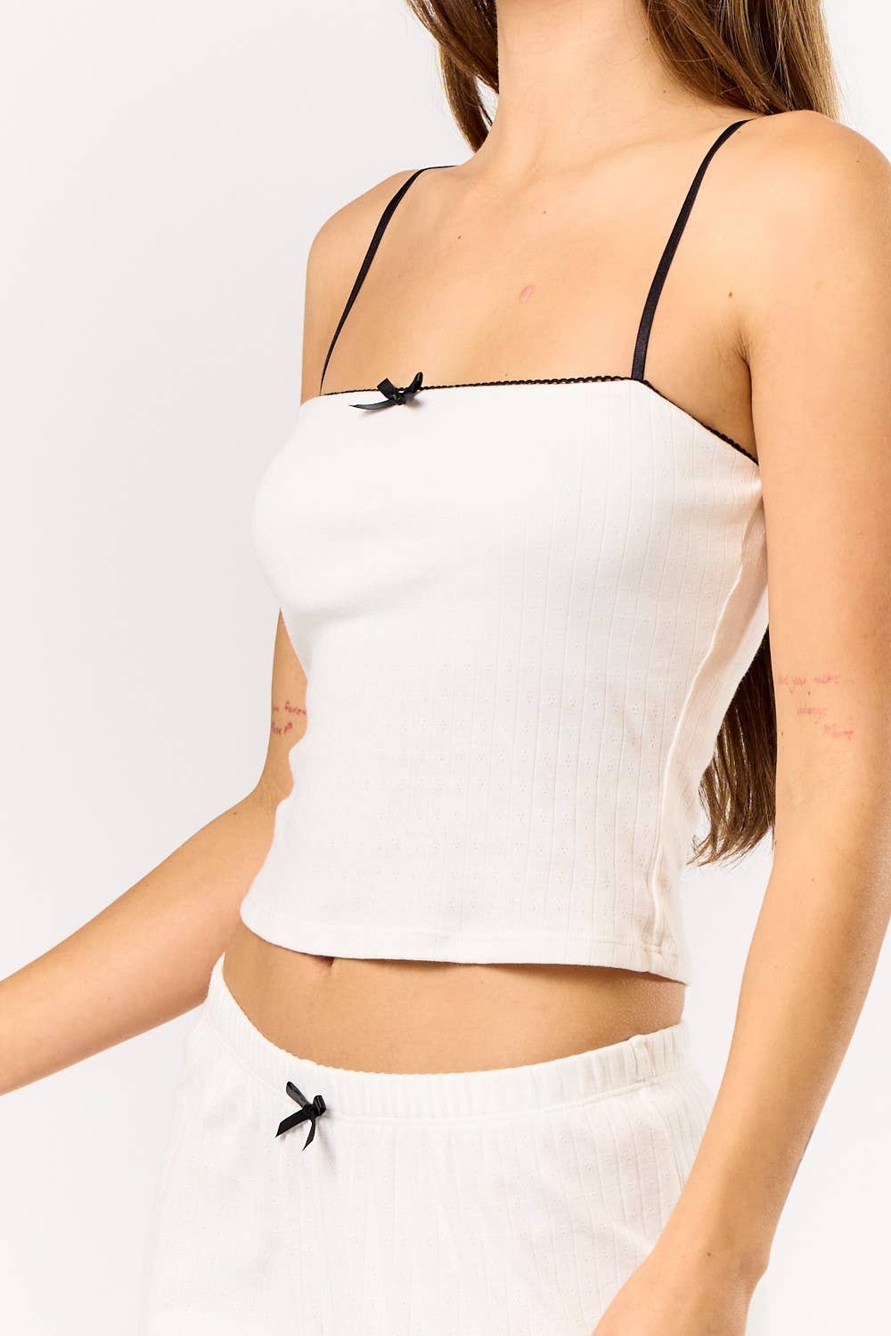 Blue Blush - Wholesale Lounge Set - Women's - BS25584 Contrast Pointelle Cami Top and Wide Leg Pants Set1