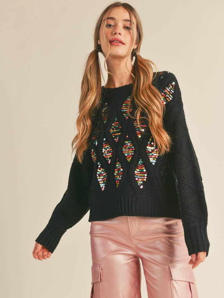 SEQUIN EMBELLISHED SWEATER MSW10356 for wholesale by &MERCI