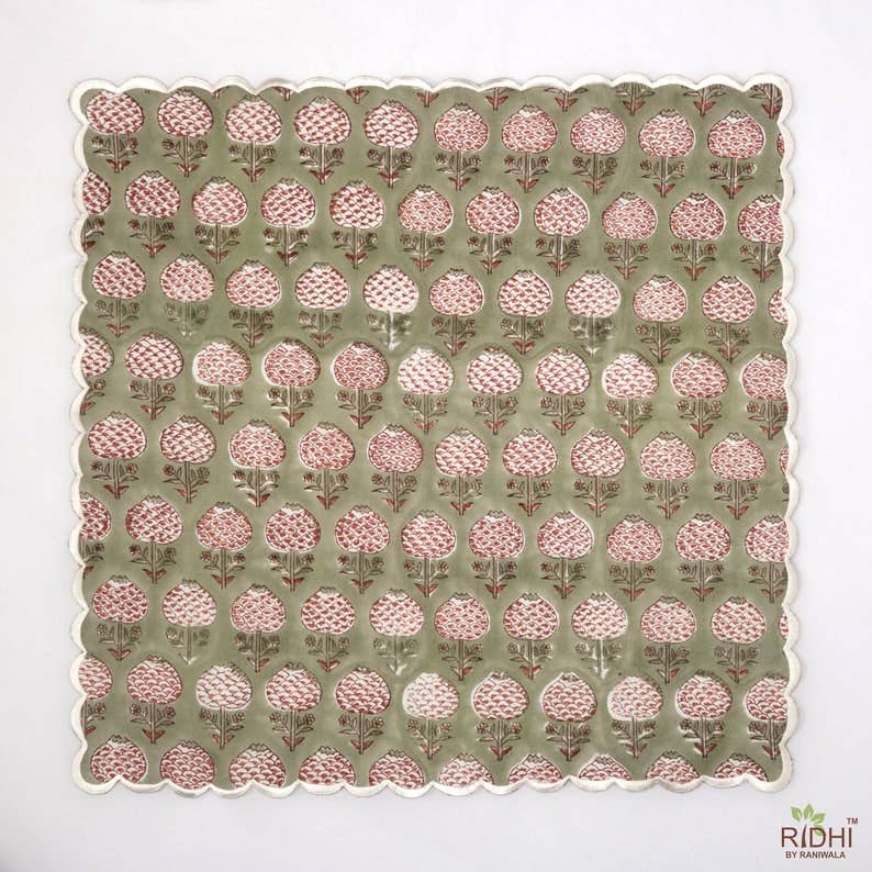 Fabricrush - Wholesale Dinner & Cloth Napkin - Olive Green White Scalloped Cotton Napkins1