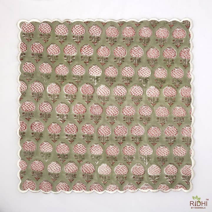 Fabricrush - Wholesale Dinner & Cloth Napkin - Olive Green White Scalloped Cotton Napkins1