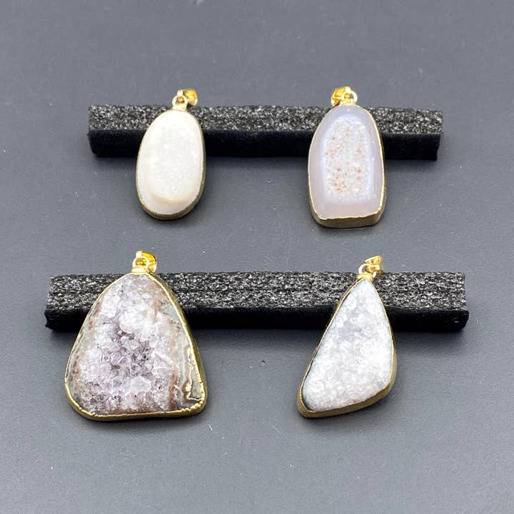 Agate Druzy Polished Crystal Cabochon Gold Pendant for wholesale by Crystal River Gems LLC